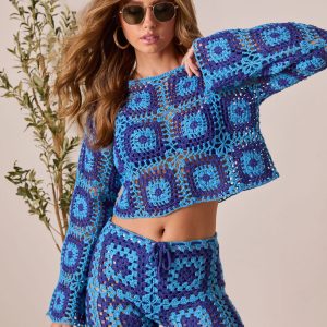 Clio Geometric Crochet Cover Up Top