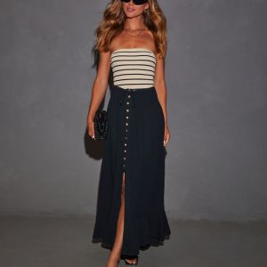 Serves Up Tie Waist Button Down Maxi Skirt
