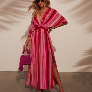 Kadie Striped Kimono Sleeve Maxi Dress