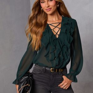 Prunella Ruffle Lace Up Top