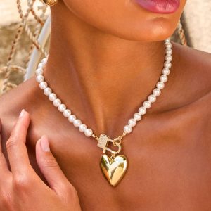 You Are Loved Heart Pendant Pearl Necklace
