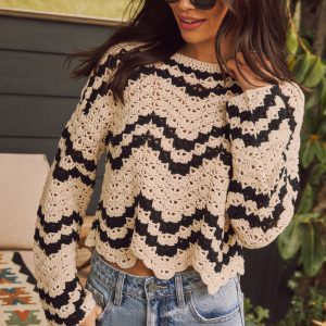 Endless Vaycay Striped Cropped Crochet Sweater