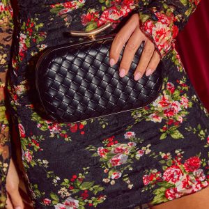 Invitation Only Faux Leather Woven Hard Case Clutch