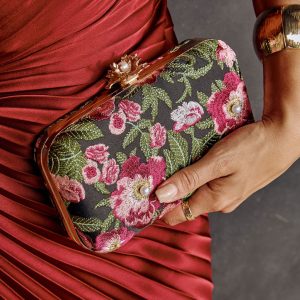 Freesia Embroidered Hard Case Clutch