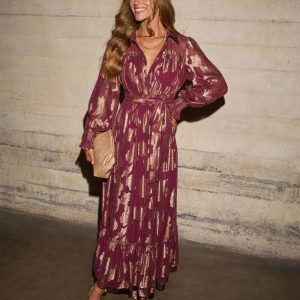 Vionette Printed Wrap Tie Maxi Dress