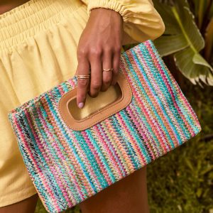 Shelia Multicolor Striped Straw Clutch