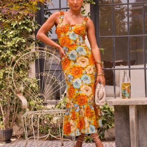 My Fair Lady Floral Ruffle Maxi Dress