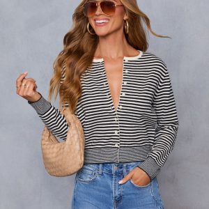 Jalenia Striped Button Down Cardigan