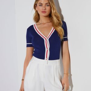 Shulmas Striped Short Sleeve Button Up Top