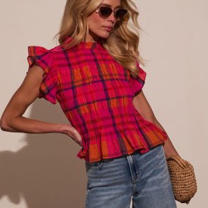 Starla Smocked Plaid Top