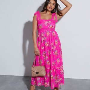 Mirabelle Tie Shoulder Floral Midi Dress