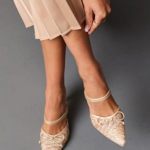 Chiclet Mesh Embroidery Heeled Mules