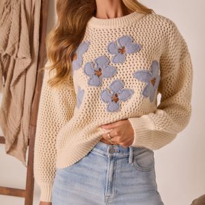 Briaria Embroidered Floral Crochet Sweater