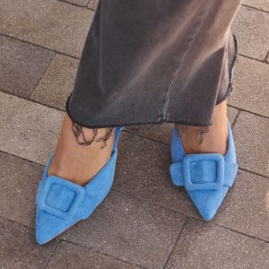Shelbey Suede Buckle Slingback Heels