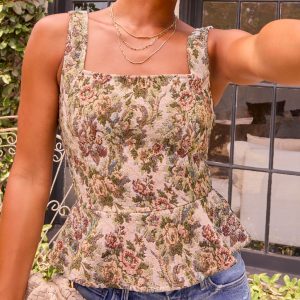 Rosemilk Floral Tapestry Peplum Top