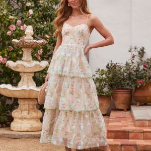 Ethereal Bloom Tiered Embroidered Midi Dress