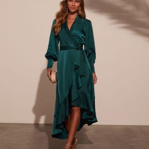 Vilma Satin Wrap Midi Dress