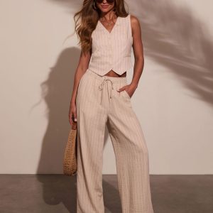Hazel Pinstripe Linen Vest Top