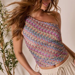 Coastal Citrus One Shoulder Abstract Top