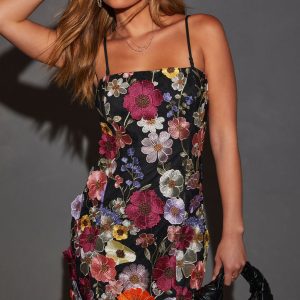 Essie Floral Appliqué Mini Dress