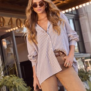 Rustic Hay Bales Two Tone Plaid Top