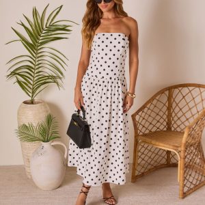 Kristena Drop Waist Polka Dot Midi Dress
