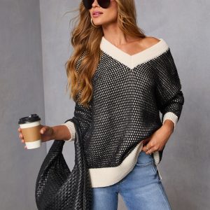 Lesiette Contrast Crochet Knit Sweater