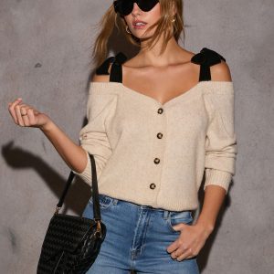 Hit The Slopes Bow Off The Shoulder Cardigan