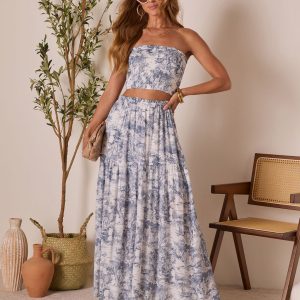 Cedar Skies Printed Strapless Crop Top