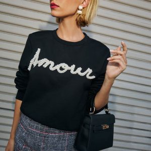 Signed Love Pearl Embellished Pullover Sweater