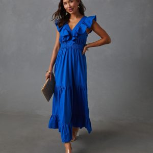 Minerva Tiered Ruffle V-Neck Maxi Dress