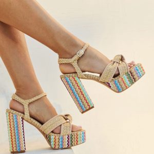 Vacay Vibes Multi Color Embroidered Platform Raffia Heels