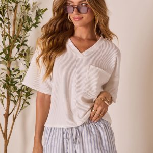 Megan Rib Knit Short Sleeve Top
