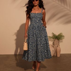 Vivvie Floral A Line Midi Dress