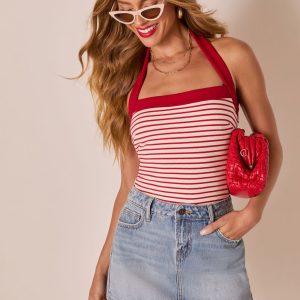 Preslie Striped Halter Neck Tank