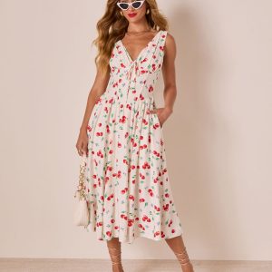 Sweet Tart Cherry Print Midi Dress
