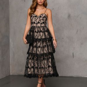 Enchanted Night Tiered Embroidered Midi Dress