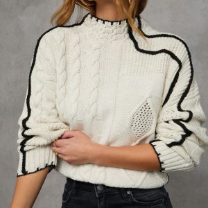 Lerleen Contrast Trim Cable Knit Sweater