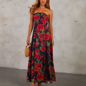 Getaway Garden Strapless Floral Print Maxi Dress