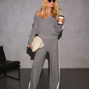 Sunday Snooze Knit Contrast Wide Leg Pants