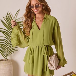 Odessi Tiered Waist Tie Mini Dress