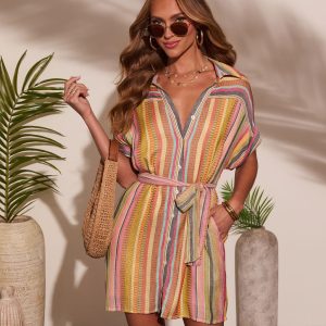 Sunshade Waist Tie Mini Shirt Dress