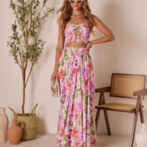 Moonpetal Smocked Floral Halter Top