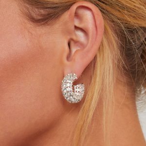 Calise Rhinestone Open Hoop Earrings