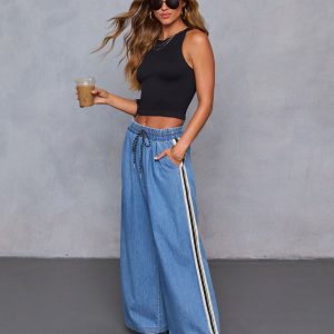 Rosalenda Side Stripe Chambray Pants