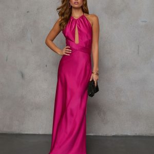 Adelynn Satin Halter Maxi Dress