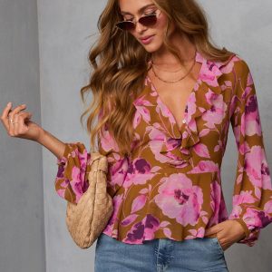 Wild Fig Ruffle Chiffon Top