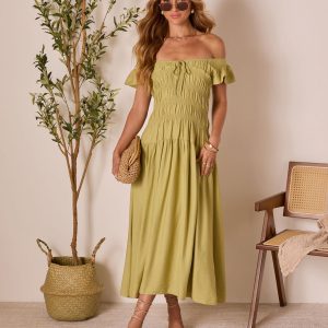 Linen Skies Flutter Sleeve Midi Dress