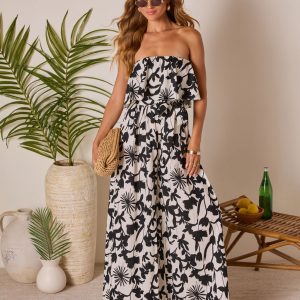 Windswept Strapless Waist Tie Jumpsuit
