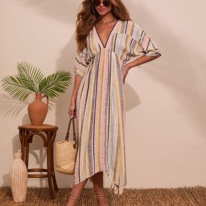 At Beachside Flowy Linen Midi Dress